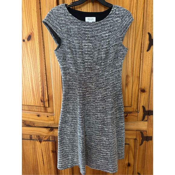 Elle Fit and Flare Tweedy Dress with Silver Metallic Thread - Picture 1 of 4